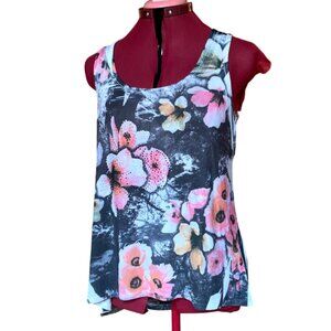 NWD - Floral Sleeveless Top - Black and Pink with rinestone details - Medium